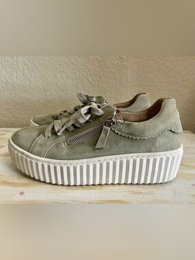 Gabor Dolly  Platform Suede Sneaker - Sage Green